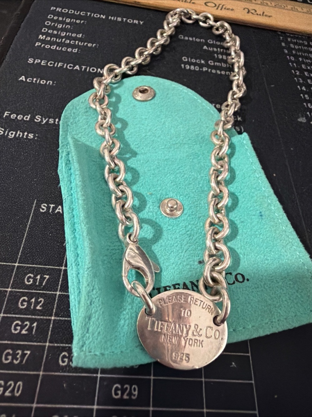 Return to Tiffany & Co. Silver 925 Oval Tag Choker Necklace 16" Chain POUCH